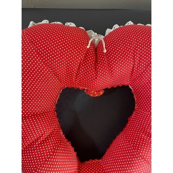 Vintage Handmade Patchwork Heart Pillow Strawberries Patch Love Ruffles 17” - Picture 8 of 9